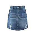 Girls' Denim Skirt Elastic Waist A-Line Knee Length Ripped Casual Jean Skirts with Pockets 4-13Y