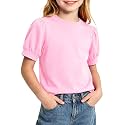Girls' Puff Sleeve Cotton T-Shirt Cute Summer Tops for Girls