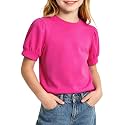 Girls' Puff Sleeve Cotton T-Shirt Cute Summer Tops for Girls