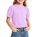 Girls' Puff Sleeve Cotton T-Shirt Cute Summer Tops for Girls