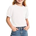 Girls' Puff Sleeve Cotton T-Shirt Cute Summer Tops for Girls