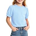 Girls' Puff Sleeve Cotton T-Shirt Cute Summer Tops for Girls