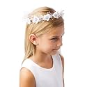Girls' White Pearl Rhinestone Center Floral Crown First Communion Flower Girl Head Wreath with Veil