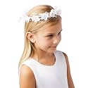 Girls' White Pearl Rhinestone Center Floral Crown First Communion Flower Girl Head Wreath with Veil