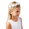 Girls' White Pearl Rhinestone Center Floral Crown First Communion Flower Girl Head Wreath with Veil