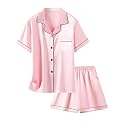 Girls &amp; Womens Satin Pajamas Set, Silk Button-Down Sleepwear 2 Piece Nightwear, 3 Years - Women XXL