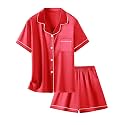 Girls &amp; Womens Satin Pajamas Set, Silk Button-Down Sleepwear 2 Piece Nightwear, 3 Years - Women XXL