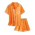 Girls &amp; Womens Satin Pajamas Set, Silk Button-Down Sleepwear 2 Piece Nightwear, 3 Years - Women XXL