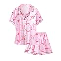 Girls &amp; Womens Satin Pajamas Set, Silk Button-Down Sleepwear 2 Piece Nightwear, 3 Years - Women XXL