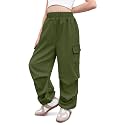 Girls Baggy Lightweight Cargo Pants Streetwear Parachute Pants