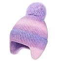 Girls Beanie Knit Hat with Ear Flaps Rainbow Cat Hats Toddler Kids Winter Outdoor Skull Snow Ski Cap Age 2-10