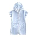 Girls Boys Hooded Terry Coverups One Piece Swimsuits Summer Striped Trim Zip Up Short Sleeve Swim Cover Up Beachwear
