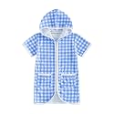 Girls Boys Hooded Terry Coverups One Piece Swimsuits Summer Striped Trim Zip Up Short Sleeve Swim Cover Up Beachwear