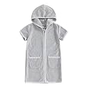 Girls Boys Hooded Terry Coverups One Piece Swimsuits Summer Striped Trim Zip Up Short Sleeve Swim Cover Up Beachwear