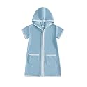 Girls Boys Hooded Terry Coverups One Piece Swimsuits Summer Striped Trim Zip Up Short Sleeve Swim Cover Up Beachwear