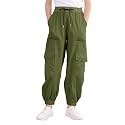 Girls Cargo Pants Elastic Waist Casual Jogger Pants for Girls 7-14Year