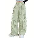 Girls Cargo Pants Wide-Leg Straight Streetwear, 6-14 Years