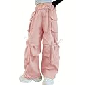 Girls Cargo Pants Wide-Leg Straight Streetwear, 6-14 Years