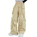 Girls Cargo Pants Wide-Leg Straight Streetwear, 6-14 Years