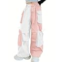 Girls Cargo Pants Wide-Leg Straight Streetwear, 6-14 Years
