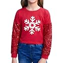 Girls Christmas Sequin Patchwork Sweatshirt Holiday Funny Shirt 6-14 Years