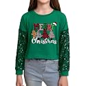 Girls Christmas Sequin Patchwork Sweatshirt Holiday Funny Shirt 6-14 Years