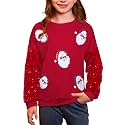 Girls Christmas Sequin Patchwork Sweatshirt Holiday Funny Shirt 6-14 Years