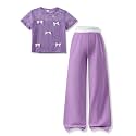 Girls Clothes 2 Piece Short Sleeve Lace Bow Print Tops Flared Pants Set Little Girl Outfits Size 7-14