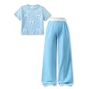 Girls Clothes 2 Piece Short Sleeve Lace Bow Print Tops Flared Pants Set Little Girl Outfits Size 7-14