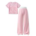 Girls Clothes 2 Piece Short Sleeve Lace Bow Print Tops Flared Pants Set Little Girl Outfits Size 7-14