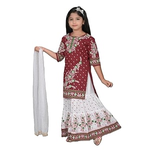 Girls Cotton Anarkali Kurta Skirt with Dupatta