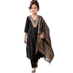 Girls Cotton Blend Embroidered Kurta Pant with