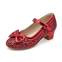 Girls Dress Shoes Low Heel Glitter Princess Shoe Flower Mary Jane Party Wedding Prom Shoes for Toddler Little Kids