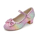 Girls Dress Shoes Low Heel Glitter Princess Shoe Flower Mary Jane Party Wedding Prom Shoes for Toddler Little Kids