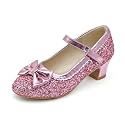 Girls Dress Shoes Low Heel Glitter Princess Shoe Flower Mary Jane Party Wedding Prom Shoes for Toddler Little Kids