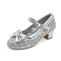 Girls Dress Shoes Low Heel Glitter Princess Shoe Flower Mary Jane Party Wedding Prom Shoes for Toddler Little Kids
