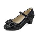 Girls Dress Shoes Low Heel Glitter Princess Shoe Flower Mary Jane Party Wedding Prom Shoes for Toddler Little Kids
