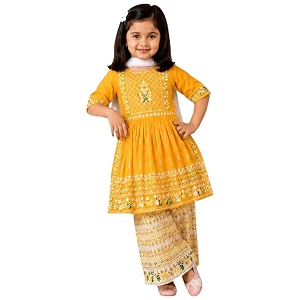 Girls Embroidered Printed Kurta with Printed Palazzo