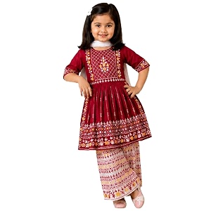 Girls Embroidered Printed Kurta with Printed Palazzo