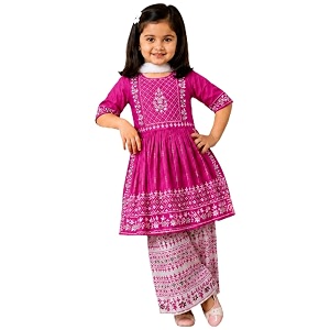 Girls Embroidered Printed Kurta with Printed Palazzo