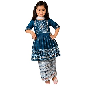 Girls Embroidered Printed Kurta with Printed Palazzo