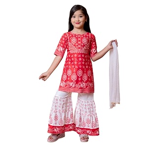Girls Ethnic Cotton Kurta and Straight Pant