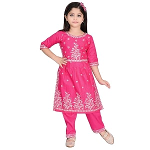Girls Ethnic Cotton Kurta and Straight Pant