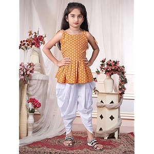 Girls Ethnic Printed Peplum Top and White
