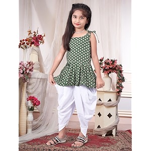 Girls Ethnic Printed Peplum Top and White