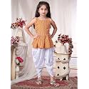 Girls Ethnic Printed Peplum Top and White