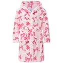Girls Fleece Hooded Robes, Warm Printed Bath Robe for Kids Soft Fuzzy Bathrobe for Gifts