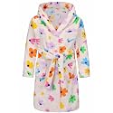 Girls Fleece Hooded Robes, Warm Printed Bath Robe for Kids Soft Fuzzy Bathrobe for Gifts