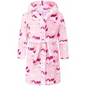 Girls Fleece Hooded Robes, Warm Printed Bath Robe for Kids Soft Fuzzy Bathrobe for Gifts
