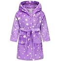 Girls Fleece Hooded Robes, Warm Printed Bath Robe for Kids Soft Fuzzy Bathrobe for Gifts